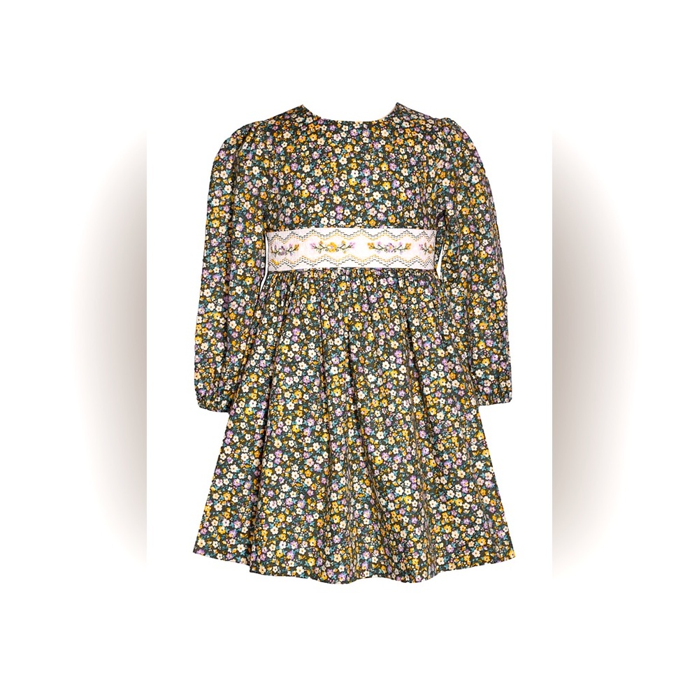 Bonnie Jeans Girls Floral Twill Smocked Dress size 6 NWT